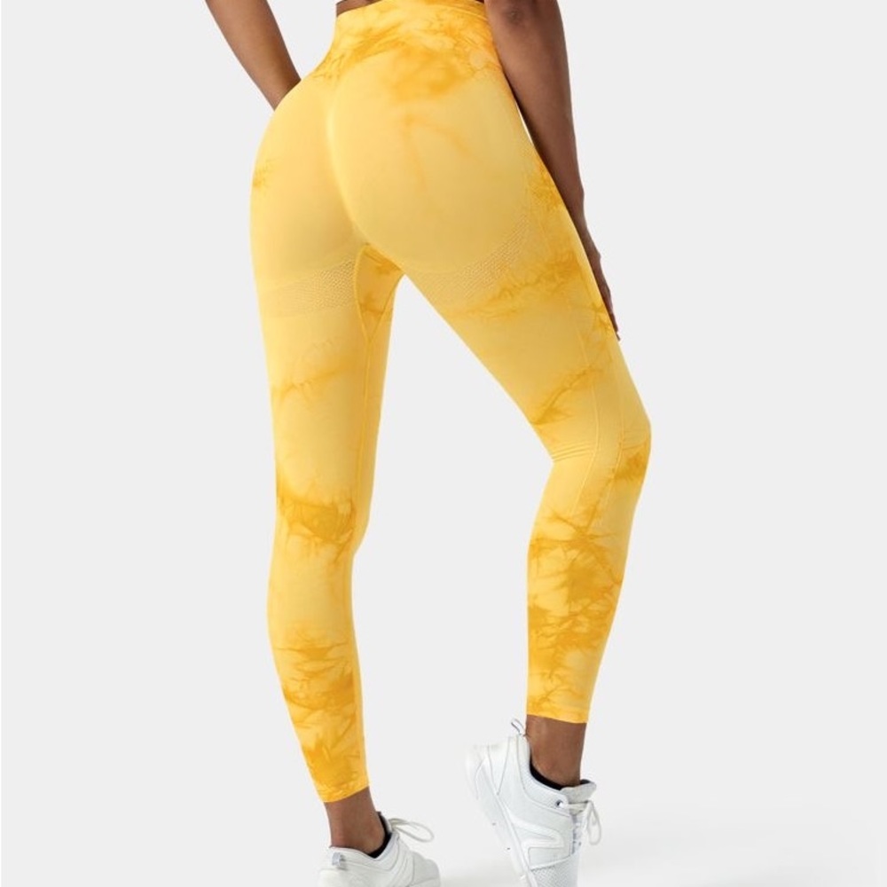 Halara Yellow Tie Dye Seamless Leggings Sz S